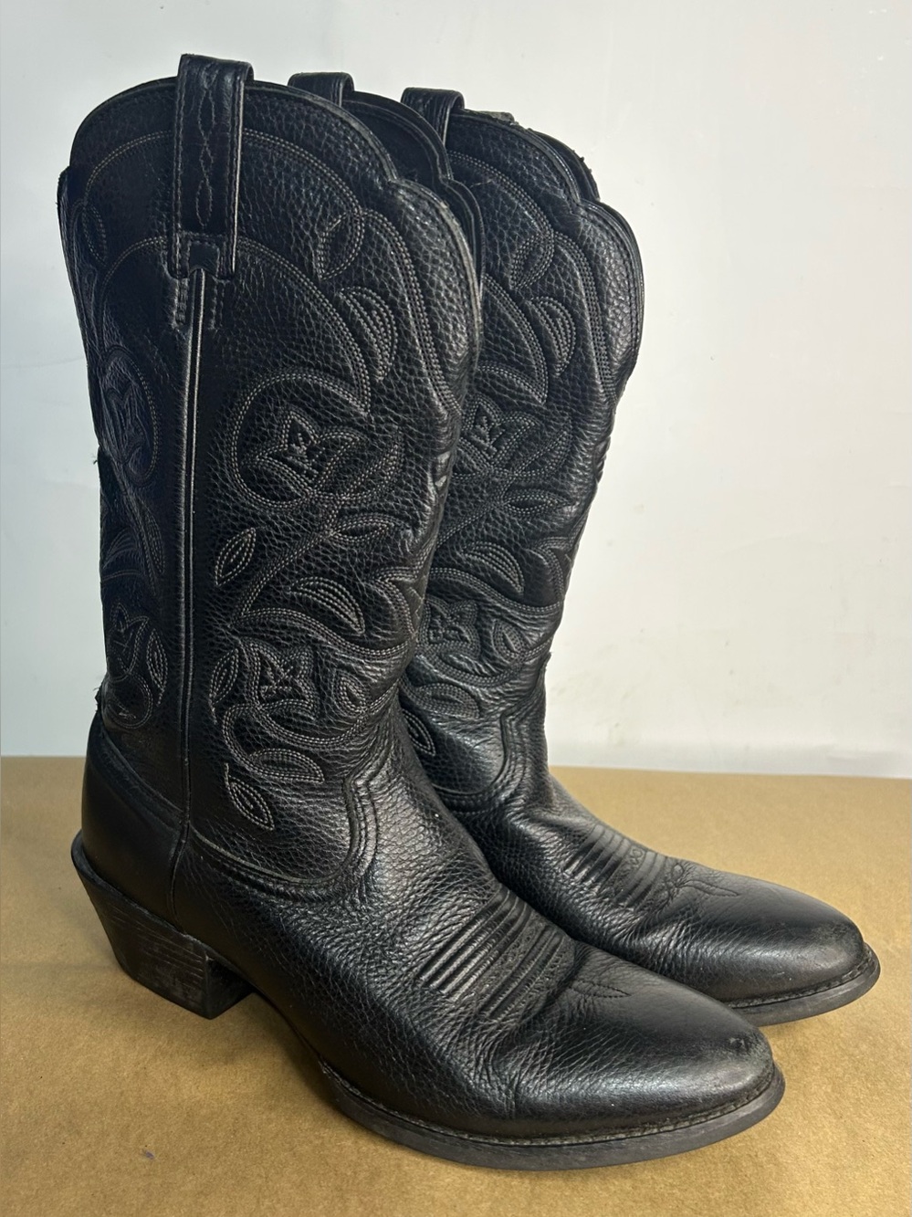 Ariat Heritage R Toe Black Deer Tan Western Boots Women's Size 7.5
